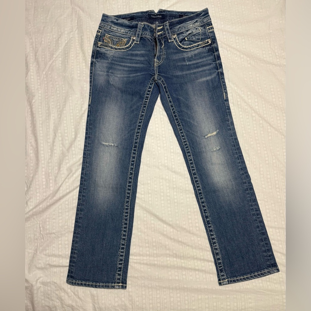 Vigoss Blue Jeans with Intricate Stitching. Worn once . Great condition